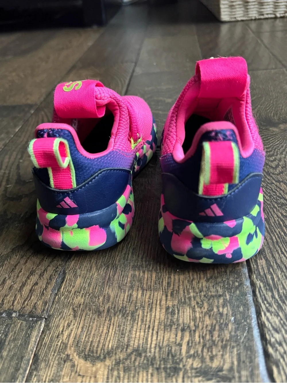 adidas Kids Bright Pink Sneakers with Multicolor Camo Trim